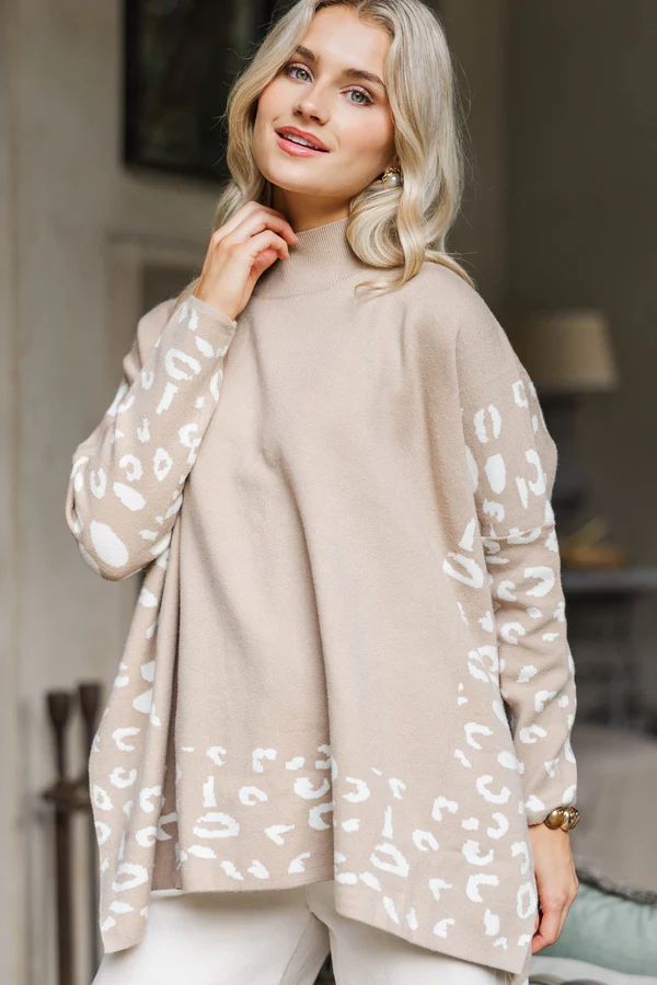 All In Theory Taupe Brown Leopard Sweater Tunic