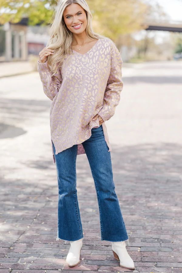 Don’t Let Me Go Mauve Pink Metallic Leopard Sweater