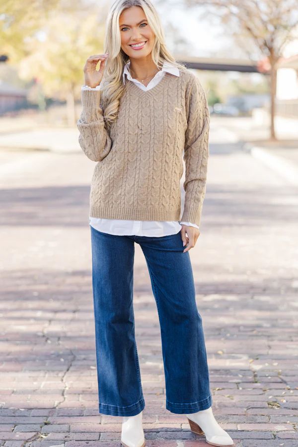 Can’t Forget Taupe Dachshund Cable Knit Sweater