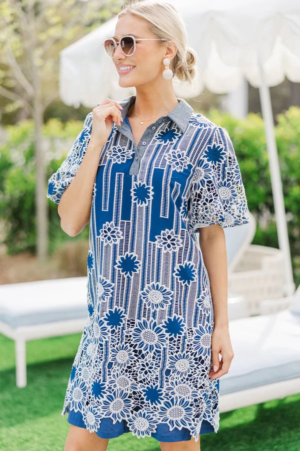 Sunlit Charm Navy Blue Embroidered Dress