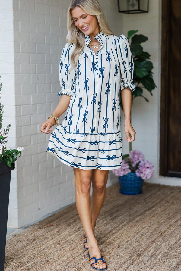 Still Time Off White Bow Print Dress
