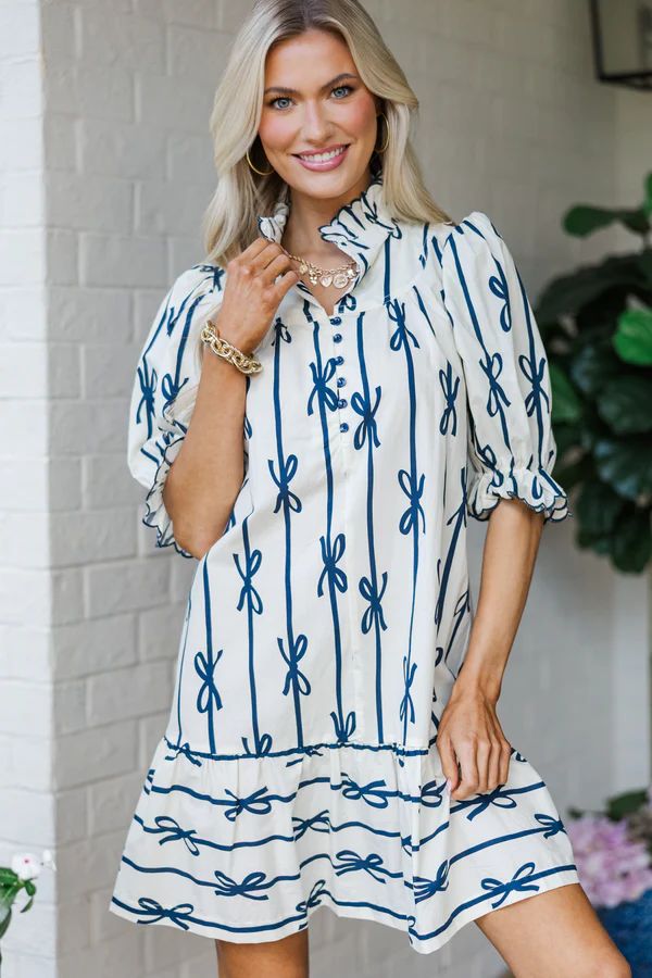 Still Time Off White Bow Print Dress