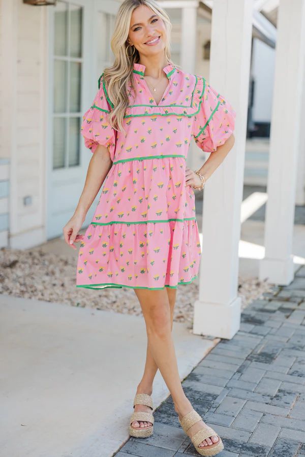 Meadow Muse Pink Ditsy Floral Dress