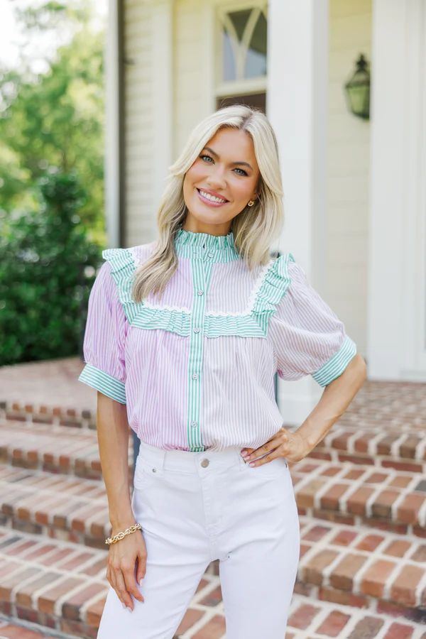 Gentle Breeze Pink Striped Blouse