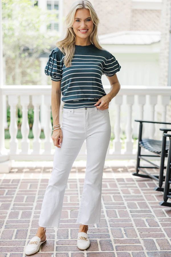 On The Day Teal Striped Top