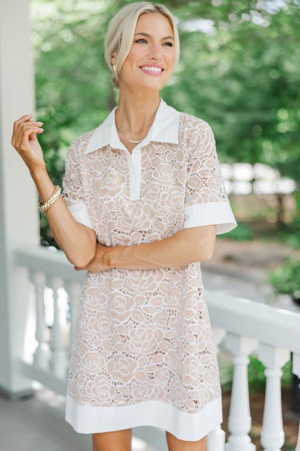 Delicate Days Taupe Crochet Dress