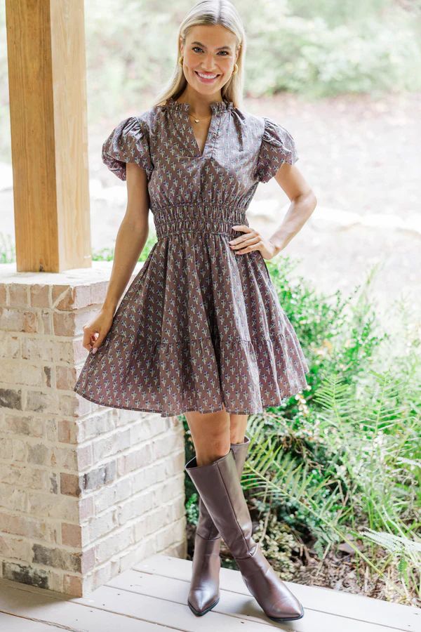 Let’s Get Going Brown Medallion Floral Dress