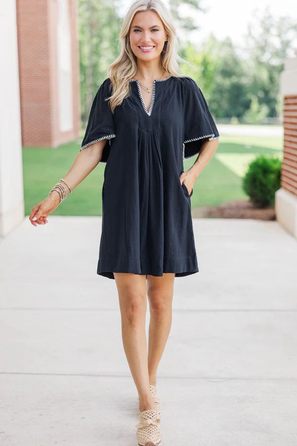 Just A Theory Black & White Contrast Cotton Dress