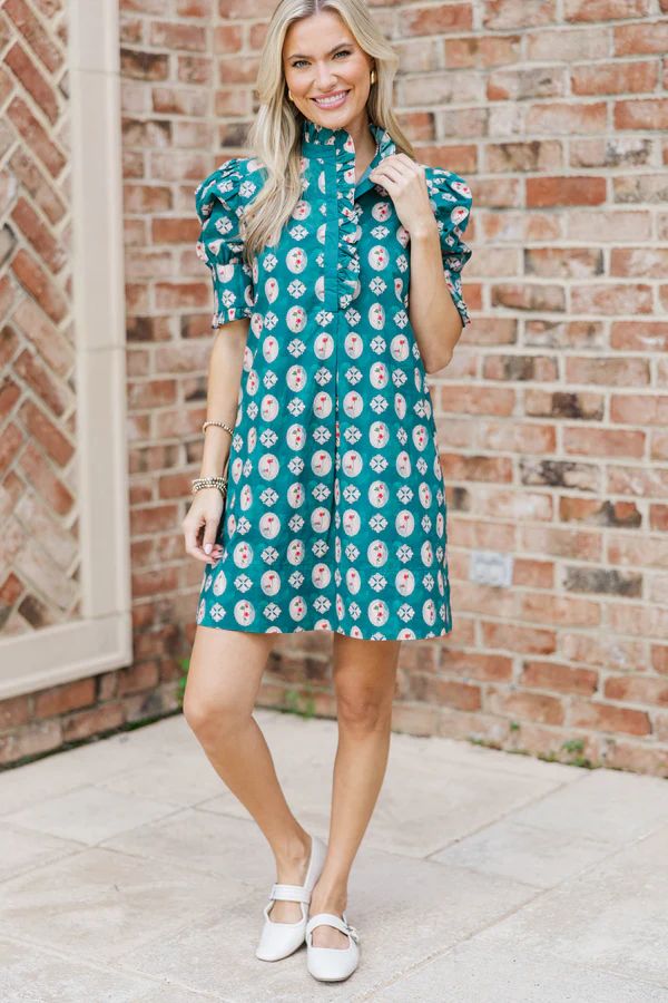 Woven Light Teal Medallion Shift Dress