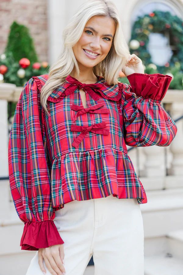 All In Time Red Tartan Plaid Blouse