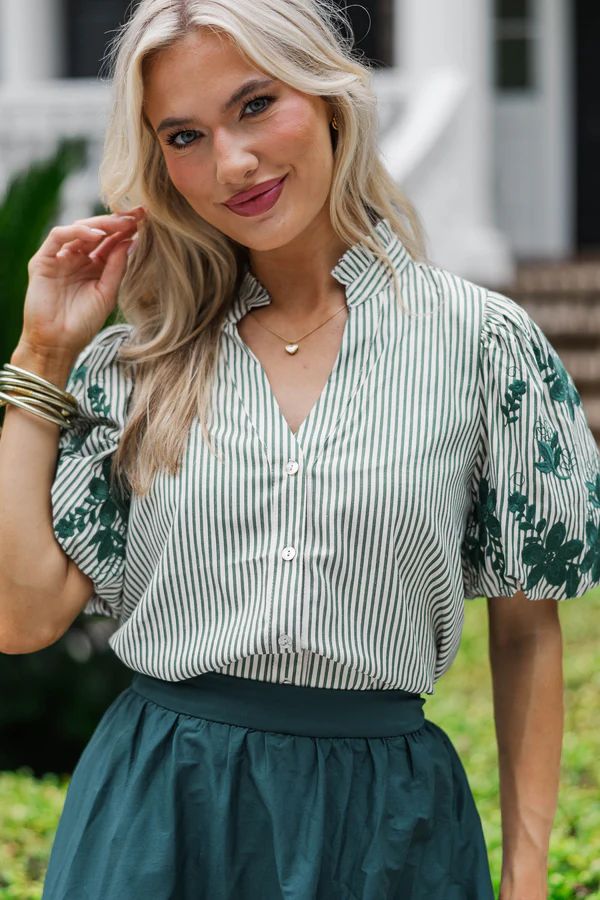 What The Heart Wants Green Embroidered Blouse