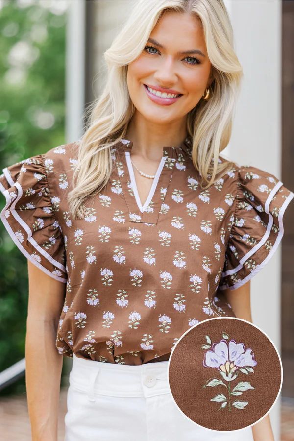 For The Joy Brown Floral Blouse