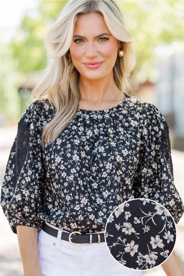 Wildest Dreams Black Ditsy Floral Blouse
